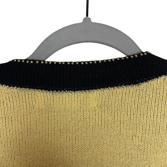 VTG JSS Knit Sweater Women M Yellow Wool Knitted Pockets Beaded Long Sleeve - Picture 7 of 15